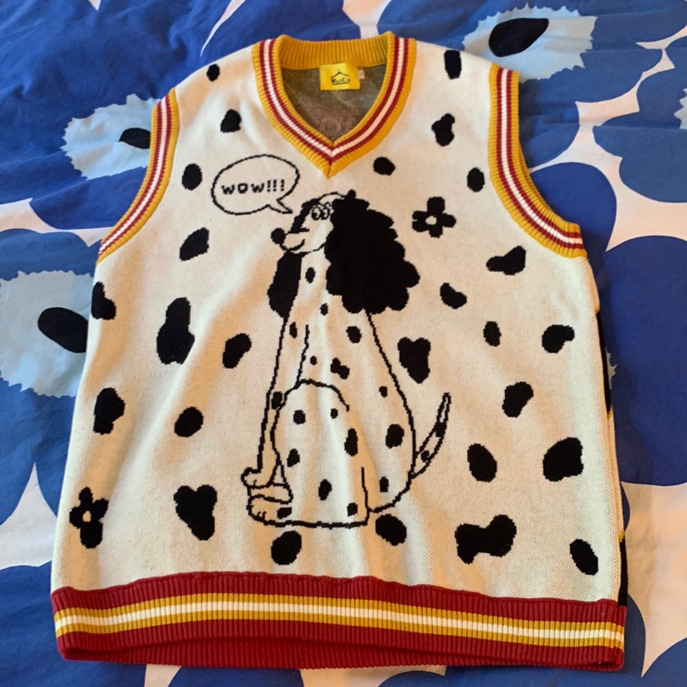 Kina and Tam V neck Dalmatian sweater vest